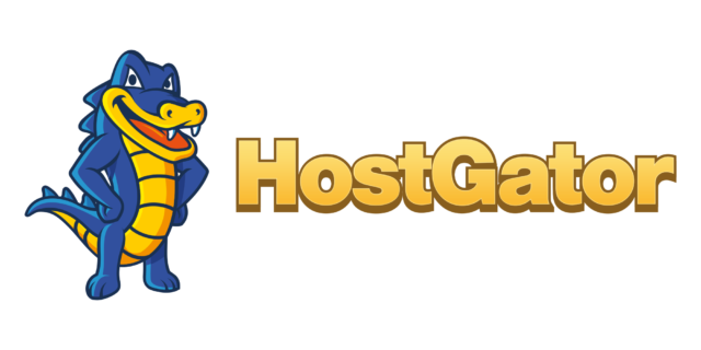 Blue And Yellow Cartoon Alligator Standing Next To The Hostgator Logo.