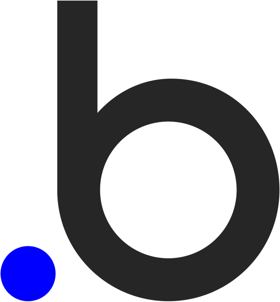 A Stylized Graphic Of A Lowercase &Quot;B&Quot; With A Blue Dot To The Bottom Left.