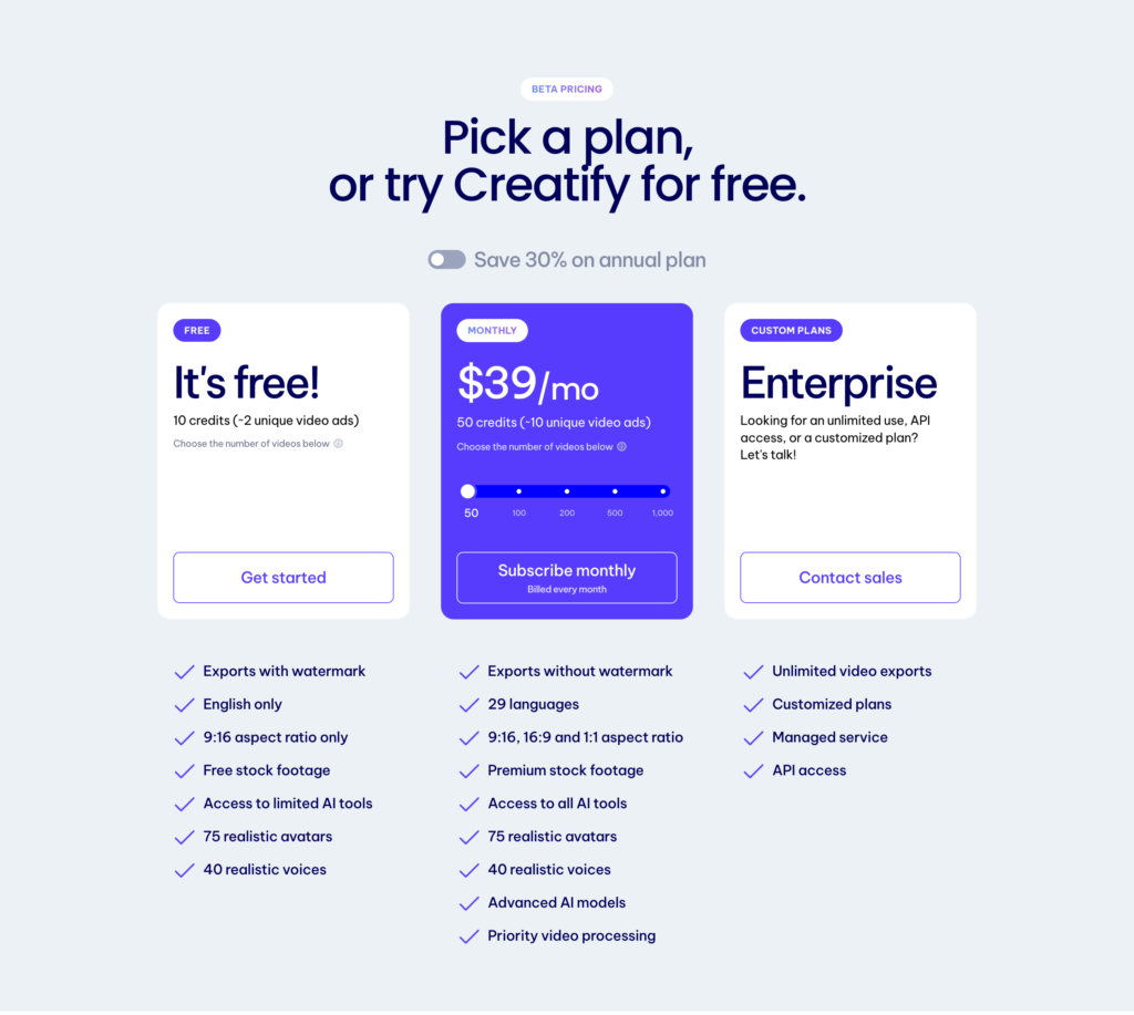 Creatify Pricing